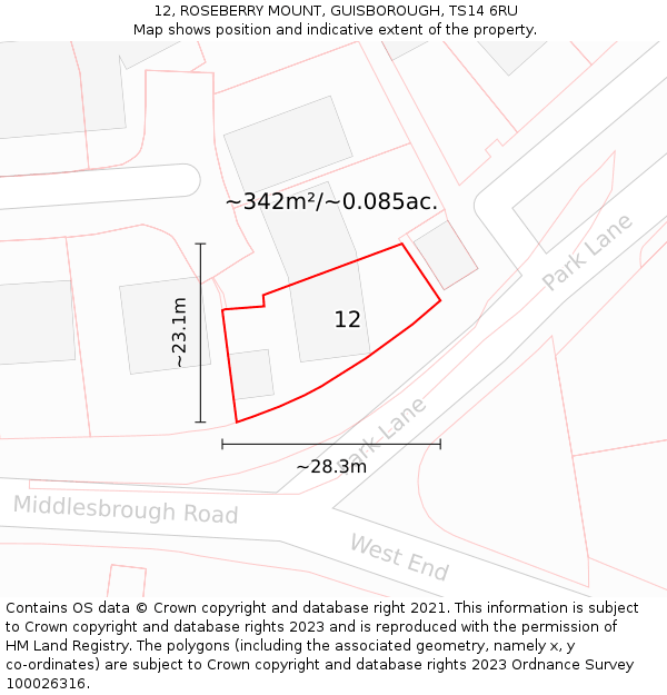 12, ROSEBERRY MOUNT, GUISBOROUGH, TS14 6RU: Plot and title map