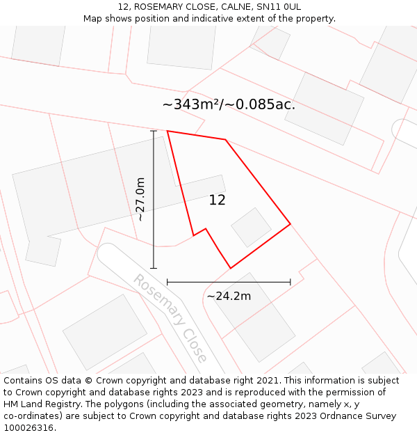 12, ROSEMARY CLOSE, CALNE, SN11 0UL: Plot and title map