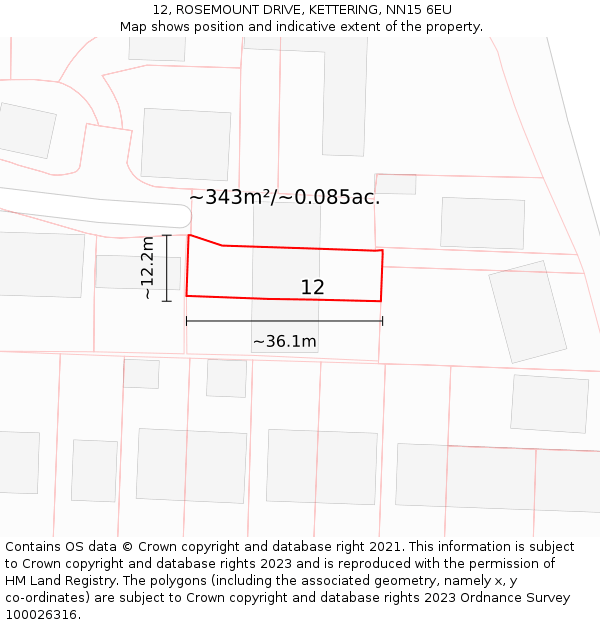 12, ROSEMOUNT DRIVE, KETTERING, NN15 6EU: Plot and title map