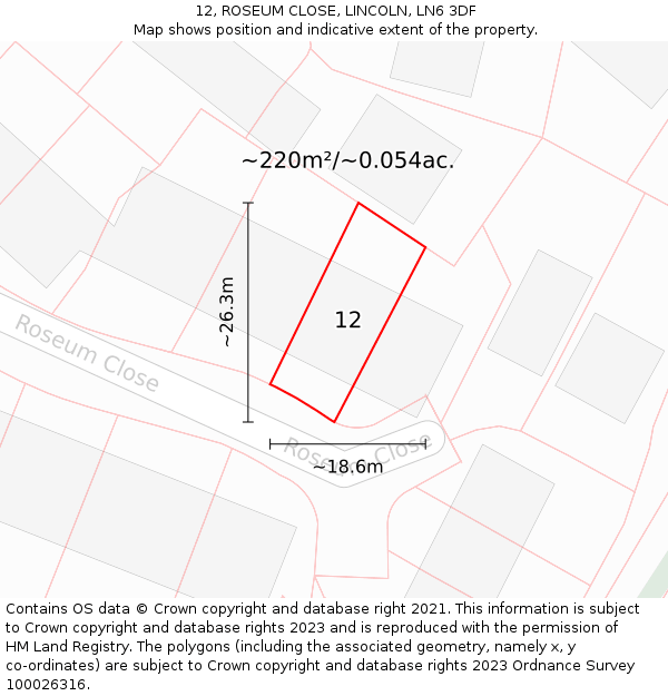 12, ROSEUM CLOSE, LINCOLN, LN6 3DF: Plot and title map