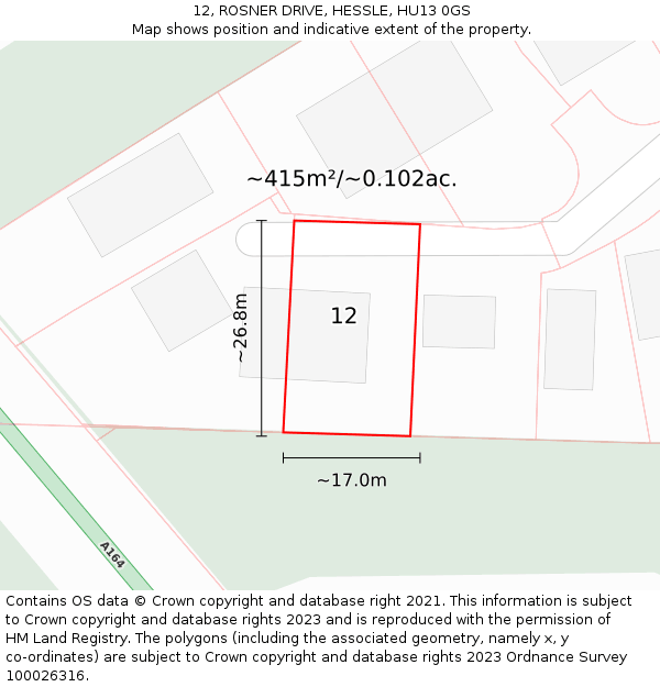 12, ROSNER DRIVE, HESSLE, HU13 0GS: Plot and title map