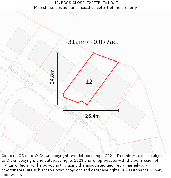 12, ROSS CLOSE, EXETER, EX1 3UE: Plot and title map
