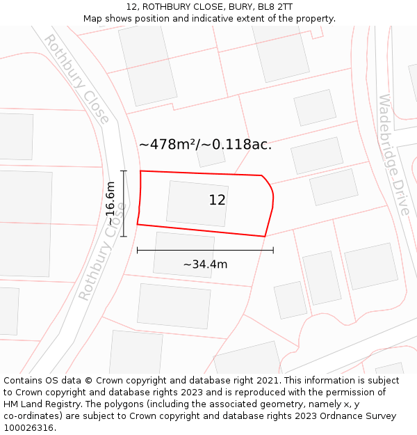 12, ROTHBURY CLOSE, BURY, BL8 2TT: Plot and title map
