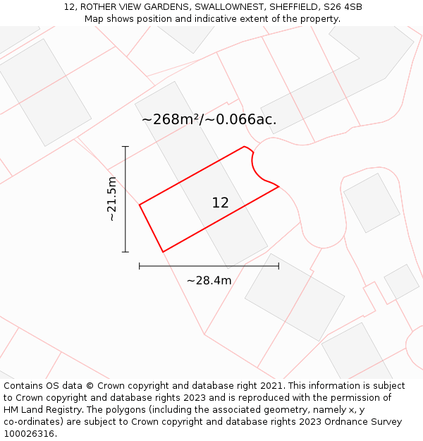 12, ROTHER VIEW GARDENS, SWALLOWNEST, SHEFFIELD, S26 4SB: Plot and title map