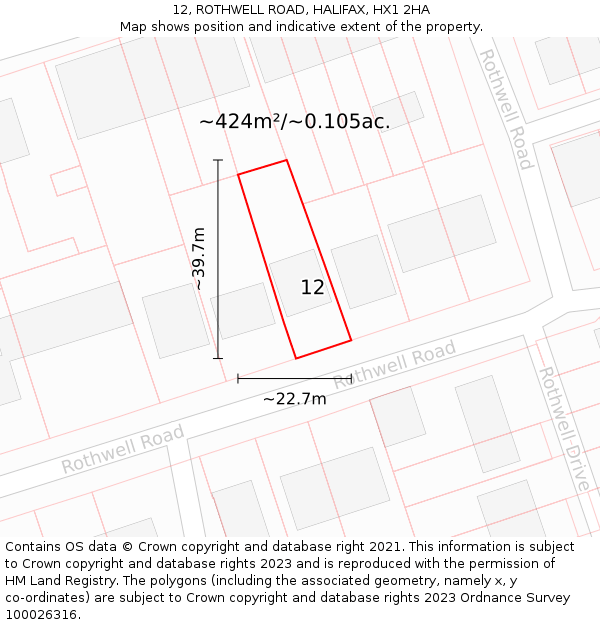 12, ROTHWELL ROAD, HALIFAX, HX1 2HA: Plot and title map