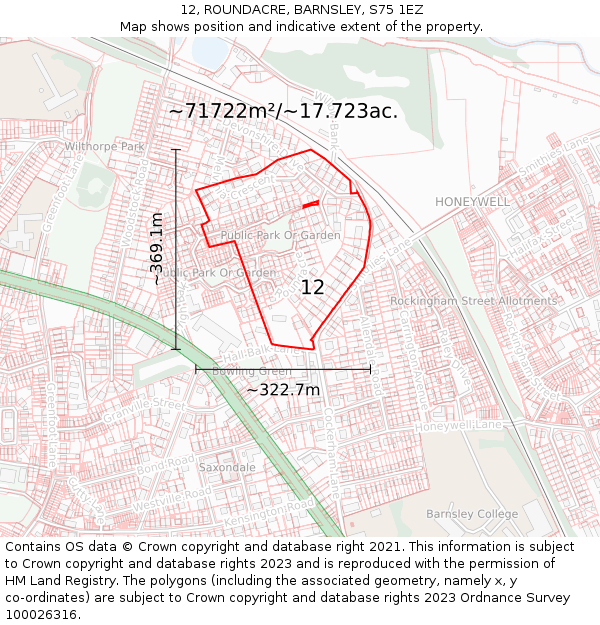 12, ROUNDACRE, BARNSLEY, S75 1EZ: Plot and title map