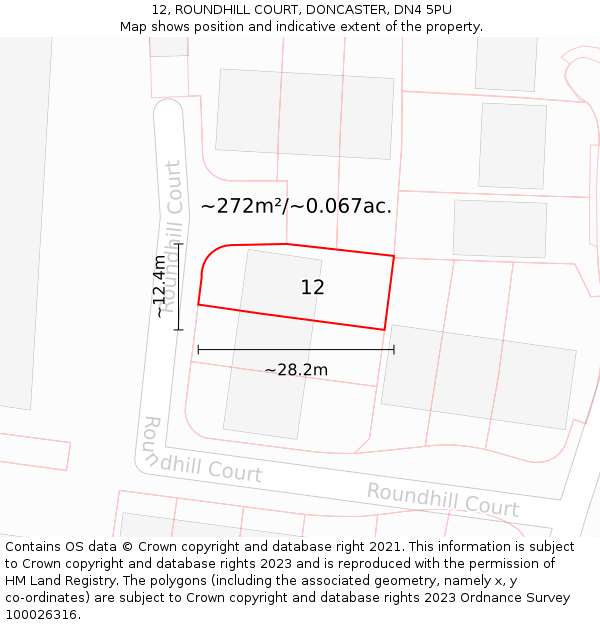 12, ROUNDHILL COURT, DONCASTER, DN4 5PU: Plot and title map
