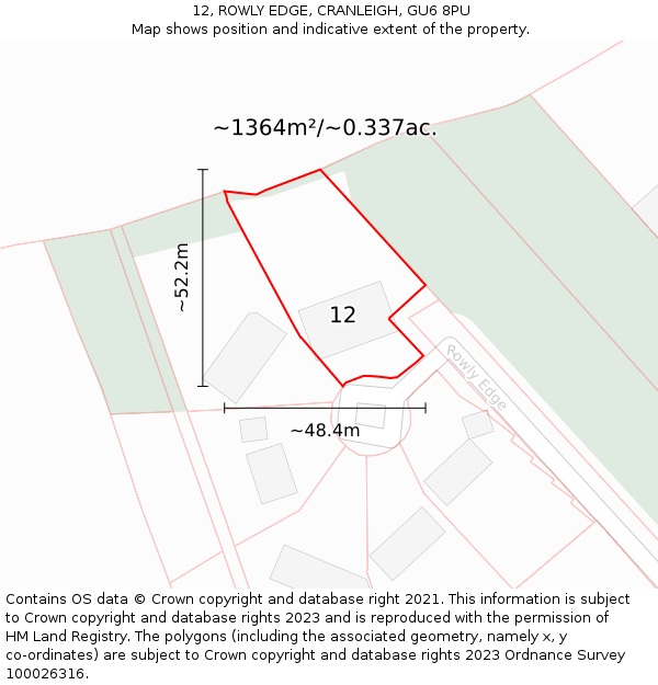 12, ROWLY EDGE, CRANLEIGH, GU6 8PU: Plot and title map