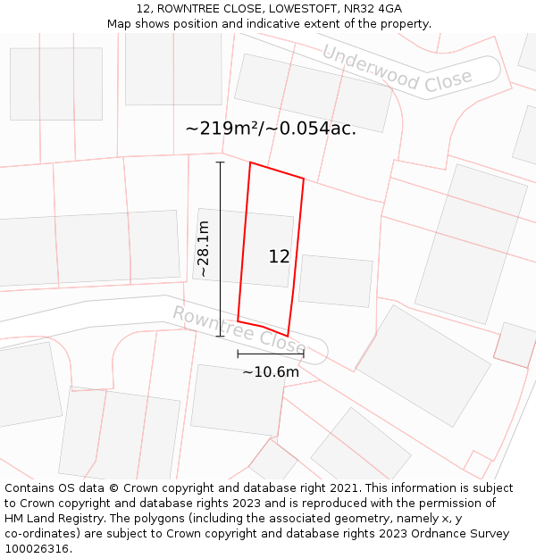 12, ROWNTREE CLOSE, LOWESTOFT, NR32 4GA: Plot and title map