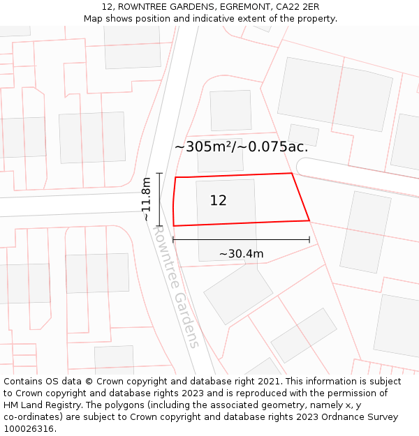 12, ROWNTREE GARDENS, EGREMONT, CA22 2ER: Plot and title map