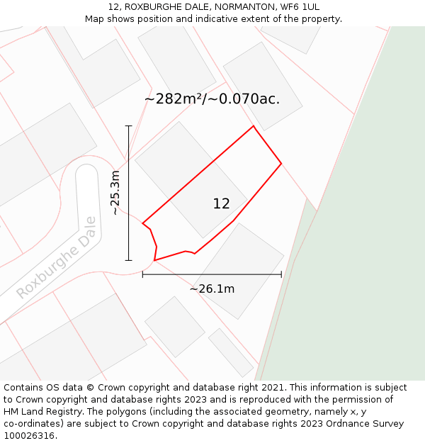 12, ROXBURGHE DALE, NORMANTON, WF6 1UL: Plot and title map