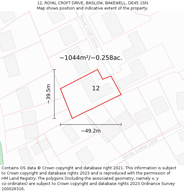 12, ROYAL CROFT DRIVE, BASLOW, BAKEWELL, DE45 1SN: Plot and title map
