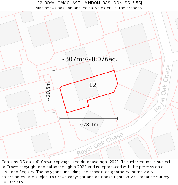 12, ROYAL OAK CHASE, LAINDON, BASILDON, SS15 5SJ: Plot and title map