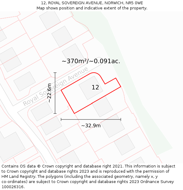 12, ROYAL SOVEREIGN AVENUE, NORWICH, NR5 0WE: Plot and title map