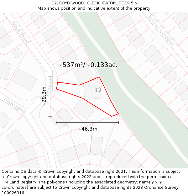 12, ROYD WOOD, CLECKHEATON, BD19 5JN: Plot and title map