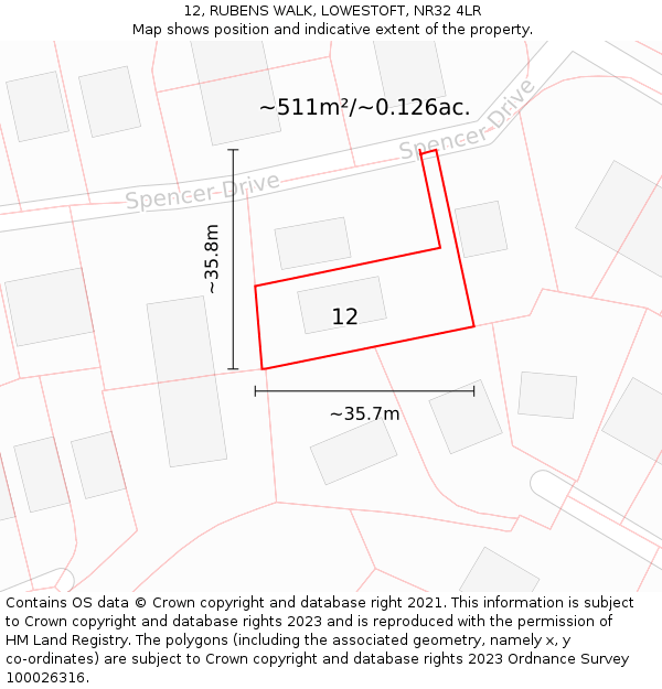 12, RUBENS WALK, LOWESTOFT, NR32 4LR: Plot and title map