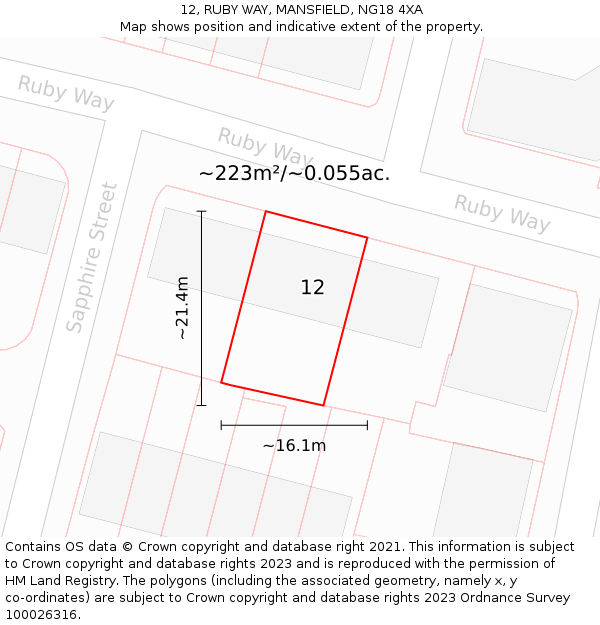 12, RUBY WAY, MANSFIELD, NG18 4XA: Plot and title map