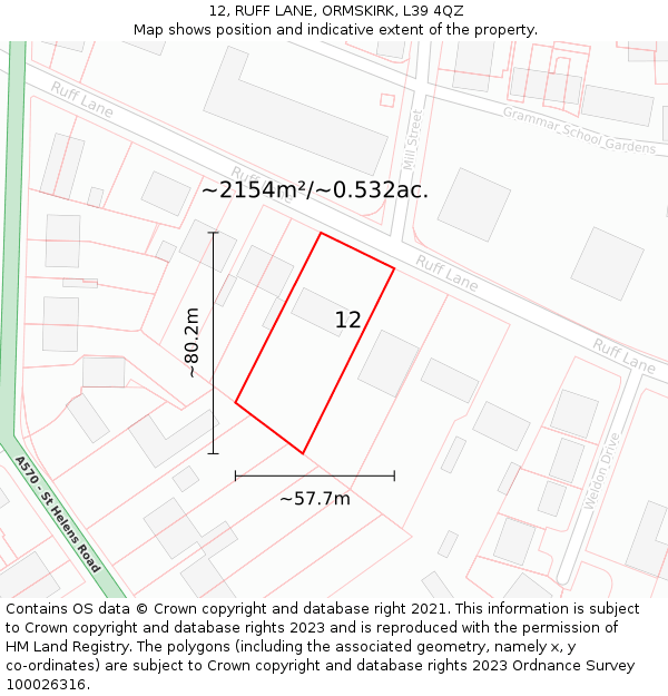12, RUFF LANE, ORMSKIRK, L39 4QZ: Plot and title map