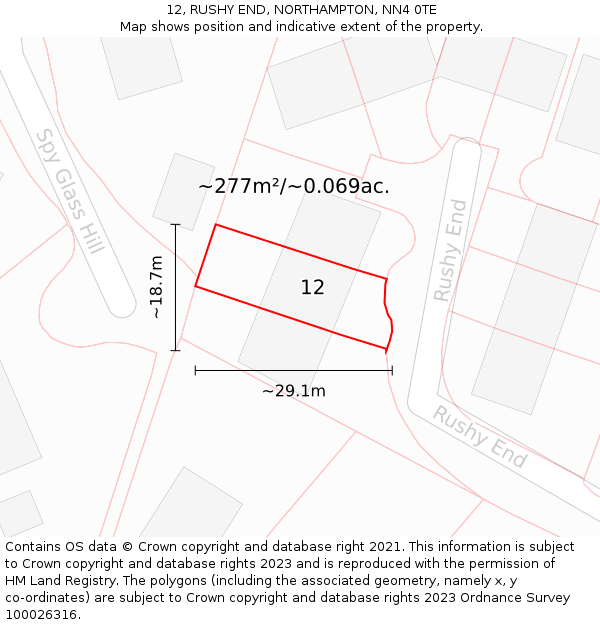 12, RUSHY END, NORTHAMPTON, NN4 0TE: Plot and title map