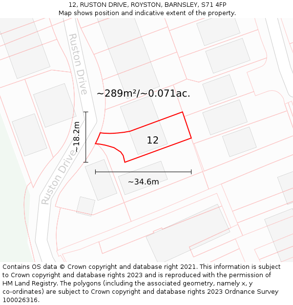 12, RUSTON DRIVE, ROYSTON, BARNSLEY, S71 4FP: Plot and title map