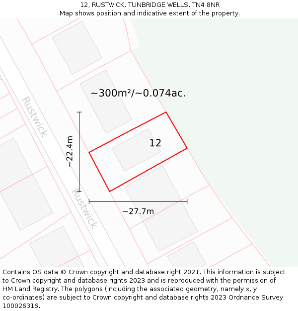 12, RUSTWICK, TUNBRIDGE WELLS, TN4 8NR: Plot and title map