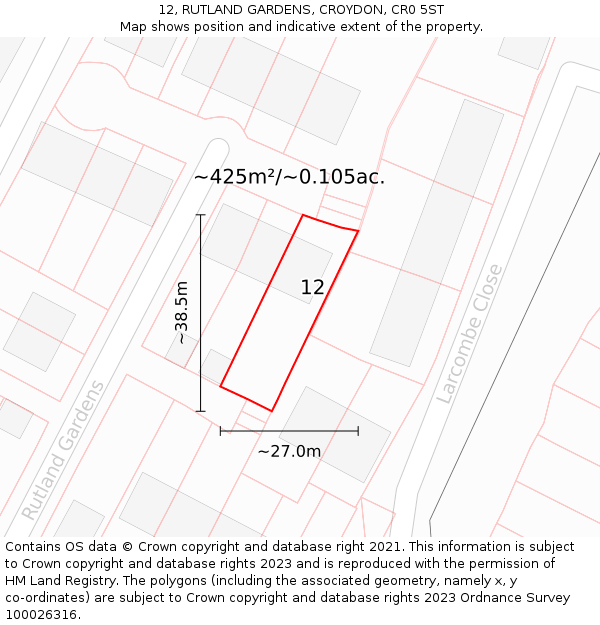 12, RUTLAND GARDENS, CROYDON, CR0 5ST: Plot and title map