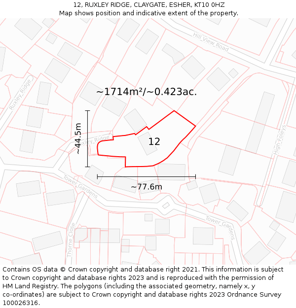 12, RUXLEY RIDGE, CLAYGATE, ESHER, KT10 0HZ: Plot and title map