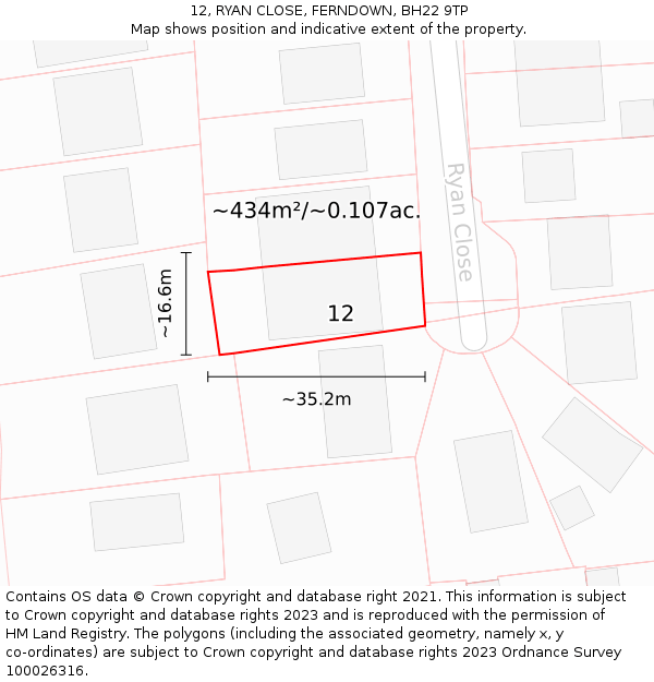 12, RYAN CLOSE, FERNDOWN, BH22 9TP: Plot and title map