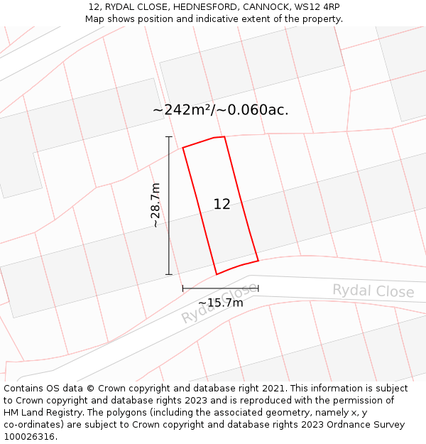 12, RYDAL CLOSE, HEDNESFORD, CANNOCK, WS12 4RP: Plot and title map
