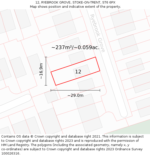 12, RYEBROOK GROVE, STOKE-ON-TRENT, ST6 6PX: Plot and title map