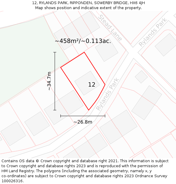 12, RYLANDS PARK, RIPPONDEN, SOWERBY BRIDGE, HX6 4JH: Plot and title map