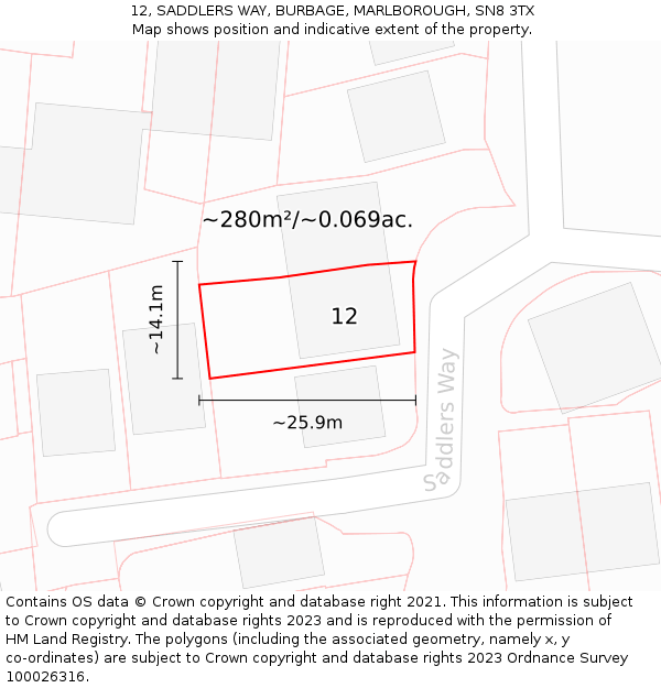 12, SADDLERS WAY, BURBAGE, MARLBOROUGH, SN8 3TX: Plot and title map