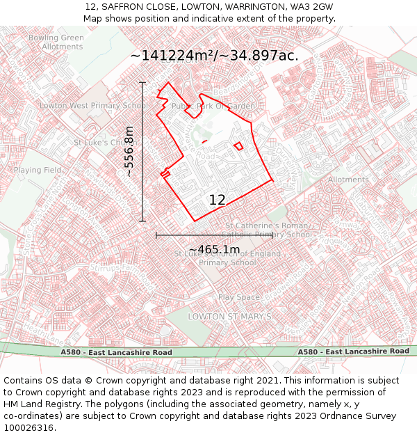 12, SAFFRON CLOSE, LOWTON, WARRINGTON, WA3 2GW: Plot and title map