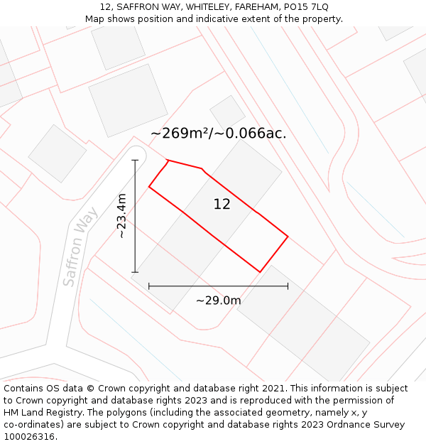 12, SAFFRON WAY, WHITELEY, FAREHAM, PO15 7LQ: Plot and title map