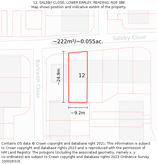12, SALEBY CLOSE, LOWER EARLEY, READING, RG6 3BE: Plot and title map