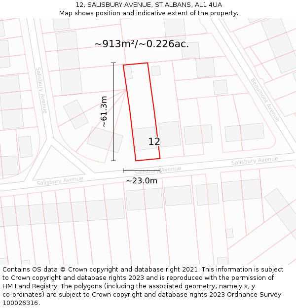 12, SALISBURY AVENUE, ST ALBANS, AL1 4UA: Plot and title map