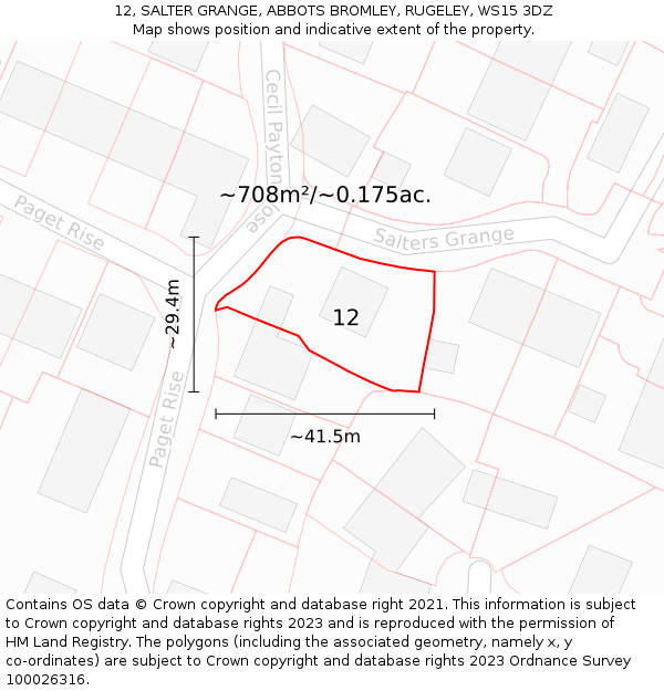 12, SALTER GRANGE, ABBOTS BROMLEY, RUGELEY, WS15 3DZ: Plot and title map
