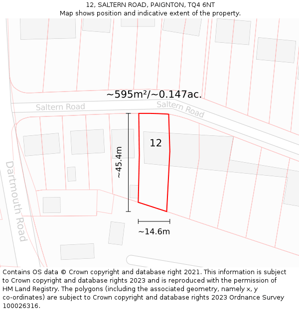 12, SALTERN ROAD, PAIGNTON, TQ4 6NT: Plot and title map