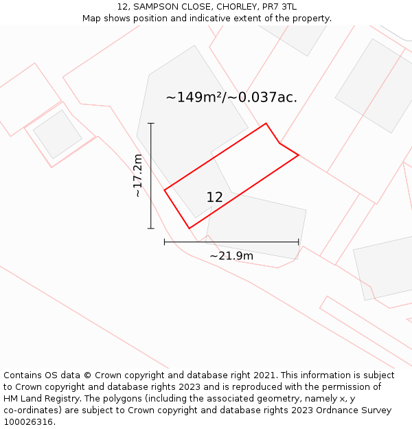 12, SAMPSON CLOSE, CHORLEY, PR7 3TL: Plot and title map