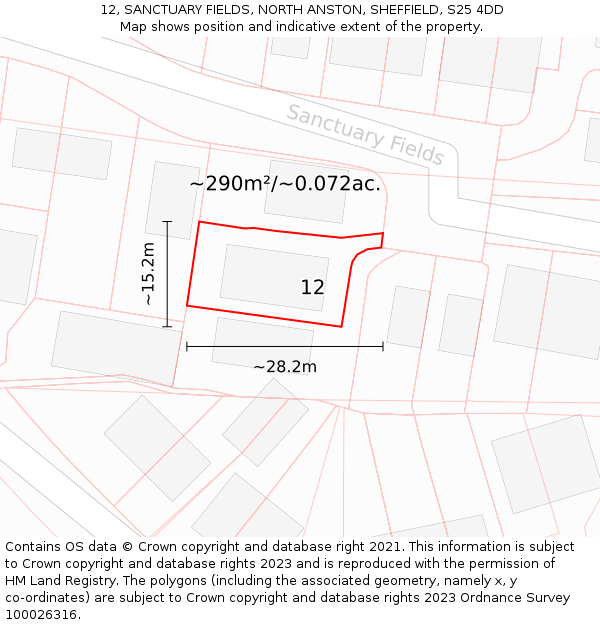 12, SANCTUARY FIELDS, NORTH ANSTON, SHEFFIELD, S25 4DD: Plot and title map