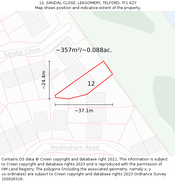 12, SANDAL CLOSE, LEEGOMERY, TELFORD, TF1 6ZY: Plot and title map