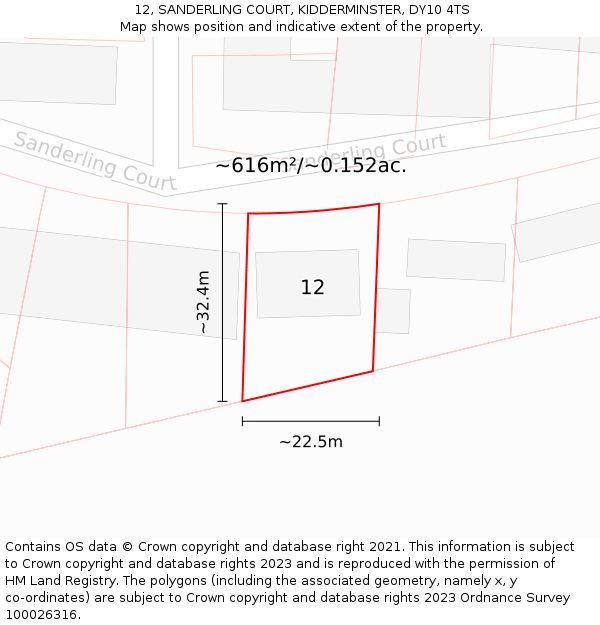 12, SANDERLING COURT, KIDDERMINSTER, DY10 4TS: Plot and title map
