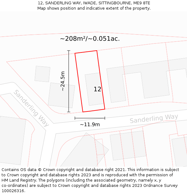 12, SANDERLING WAY, IWADE, SITTINGBOURNE, ME9 8TE: Plot and title map