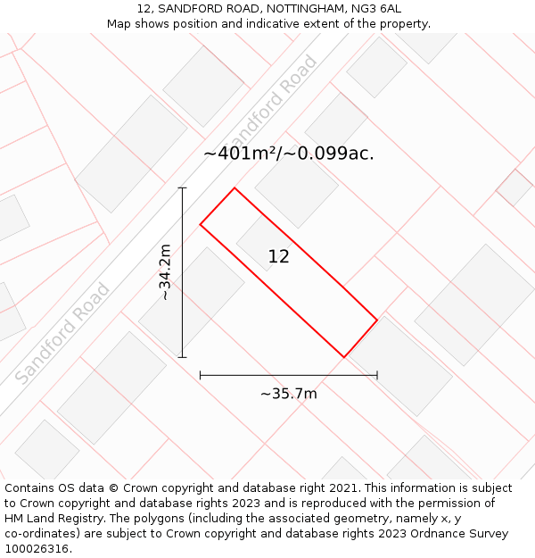 12, SANDFORD ROAD, NOTTINGHAM, NG3 6AL: Plot and title map