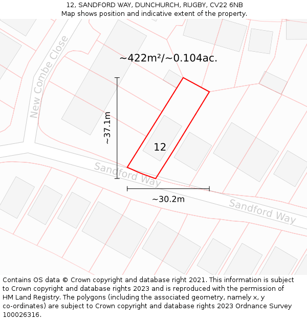12, SANDFORD WAY, DUNCHURCH, RUGBY, CV22 6NB: Plot and title map