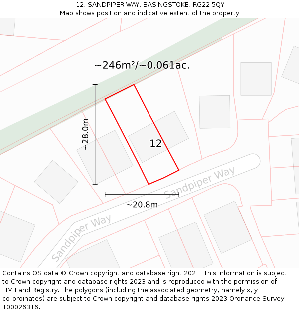 12, SANDPIPER WAY, BASINGSTOKE, RG22 5QY: Plot and title map