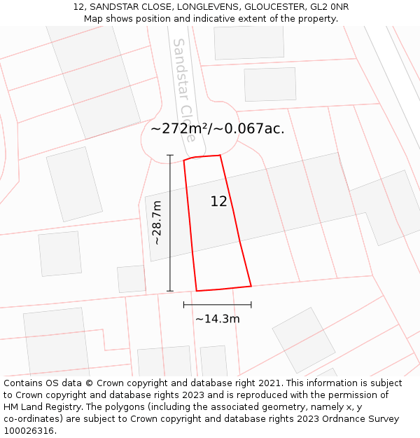 12, SANDSTAR CLOSE, LONGLEVENS, GLOUCESTER, GL2 0NR: Plot and title map