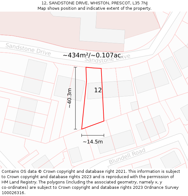 12, SANDSTONE DRIVE, WHISTON, PRESCOT, L35 7NJ: Plot and title map
