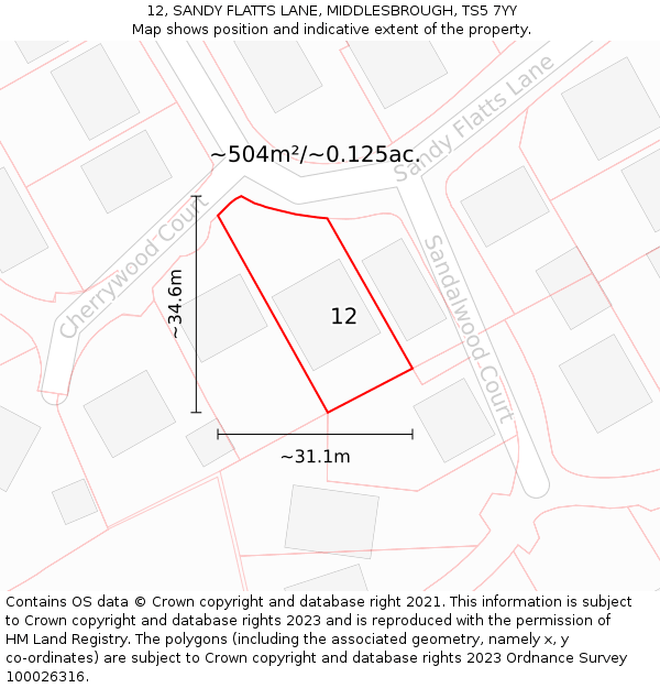 12, SANDY FLATTS LANE, MIDDLESBROUGH, TS5 7YY: Plot and title map