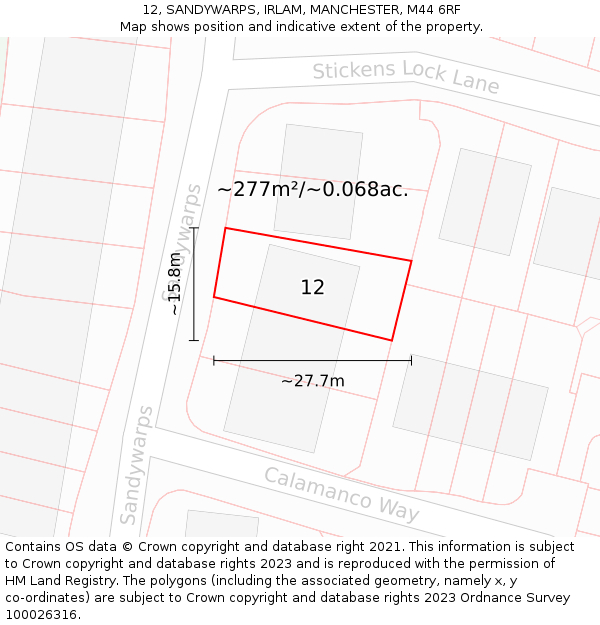 12, SANDYWARPS, IRLAM, MANCHESTER, M44 6RF: Plot and title map